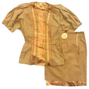 Rachel Roy Copper 2pc Linen Suit NWT MSRP: $1,795 Bronze Foil Pencil Skirt Sz 2